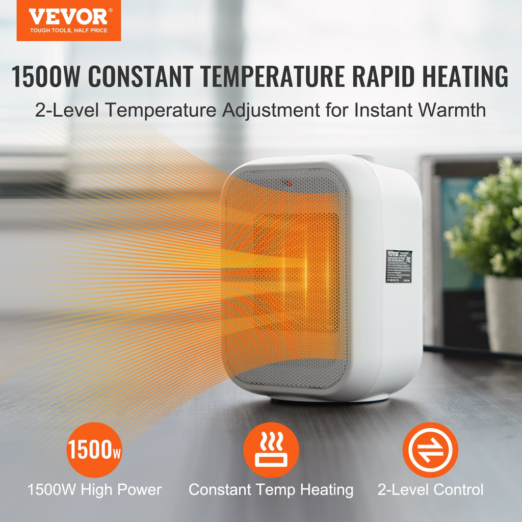 Calentador eléctrico portátil con termostato 1000 W/1500 W ventilador de cerámica silencioso ajustable de 2 niveles 9 pulgadas