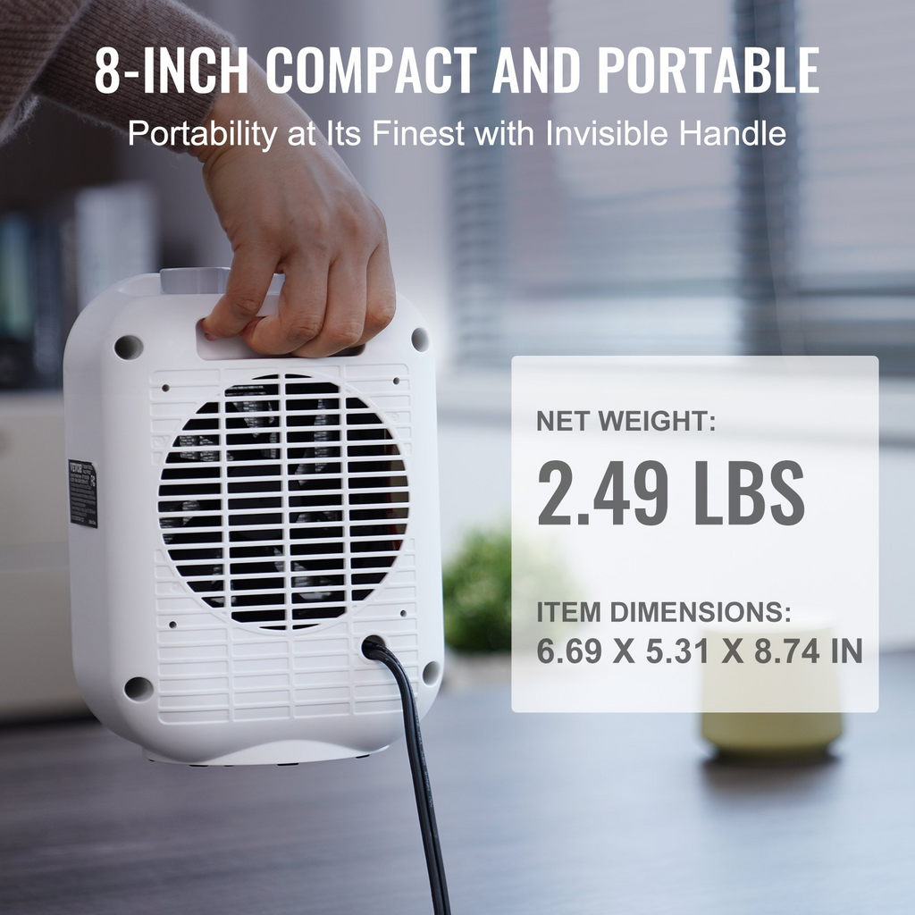 Calentador eléctrico portátil con termostato 1000 W/1500 W ventilador de cerámica silencioso ajustable de 2 niveles 9 pulgadas