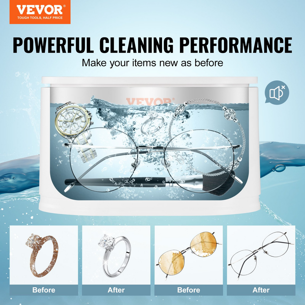 Limpiador ultrasónico de joyas VEVOR de 22 oz (650 ml) con 5 temporizadores digitales