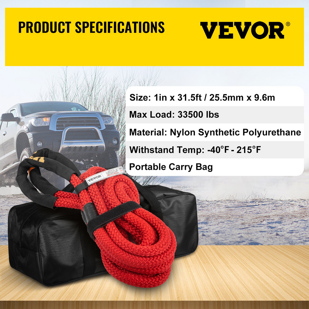 Cuerda de remolque de recuperación VEVOR de 1" x 31,5' 33 500 lb