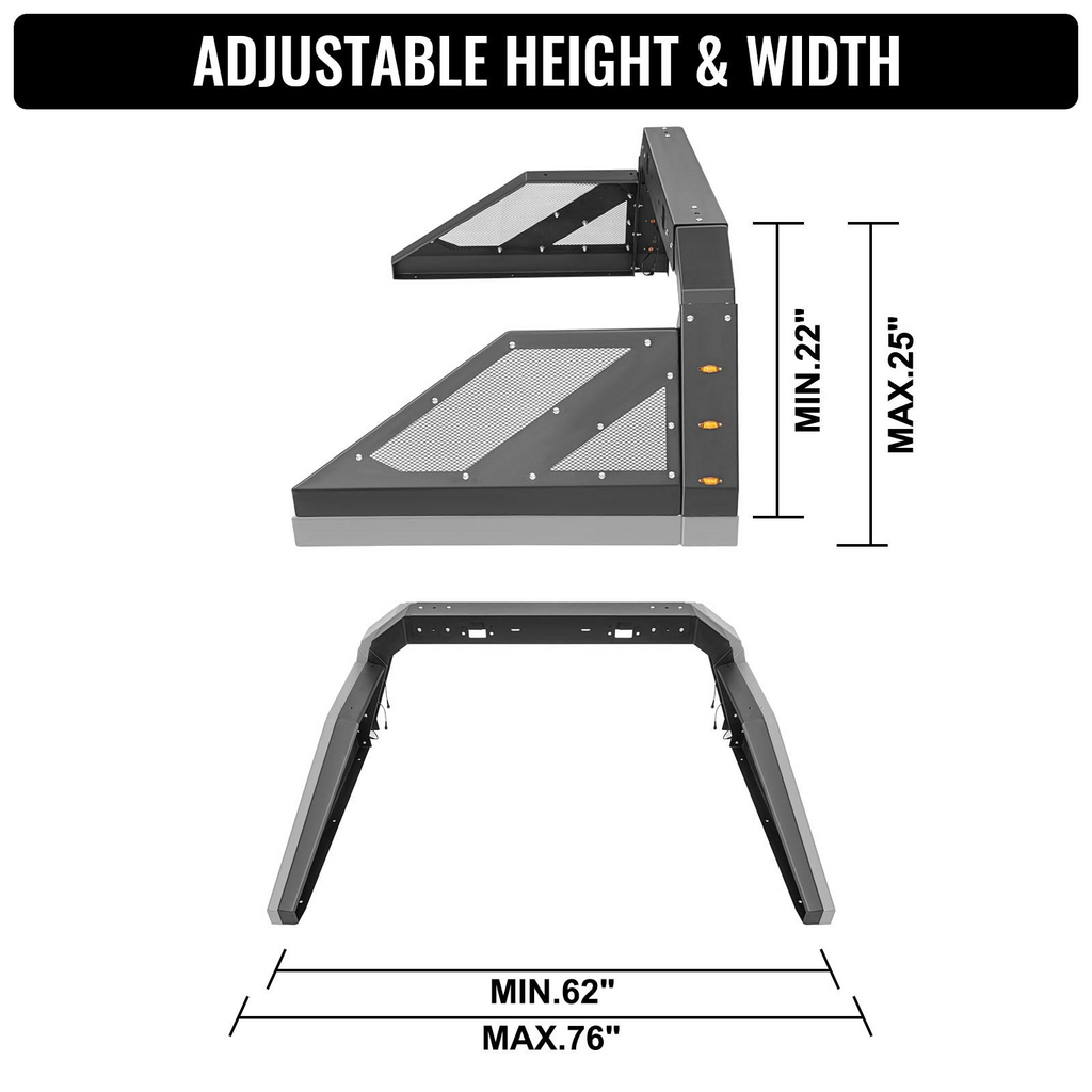 VEVOR - Barra antivuelco para camión ajustable con 6 luces laterales auxiliares de color ámbar ajuste universal para camionetas