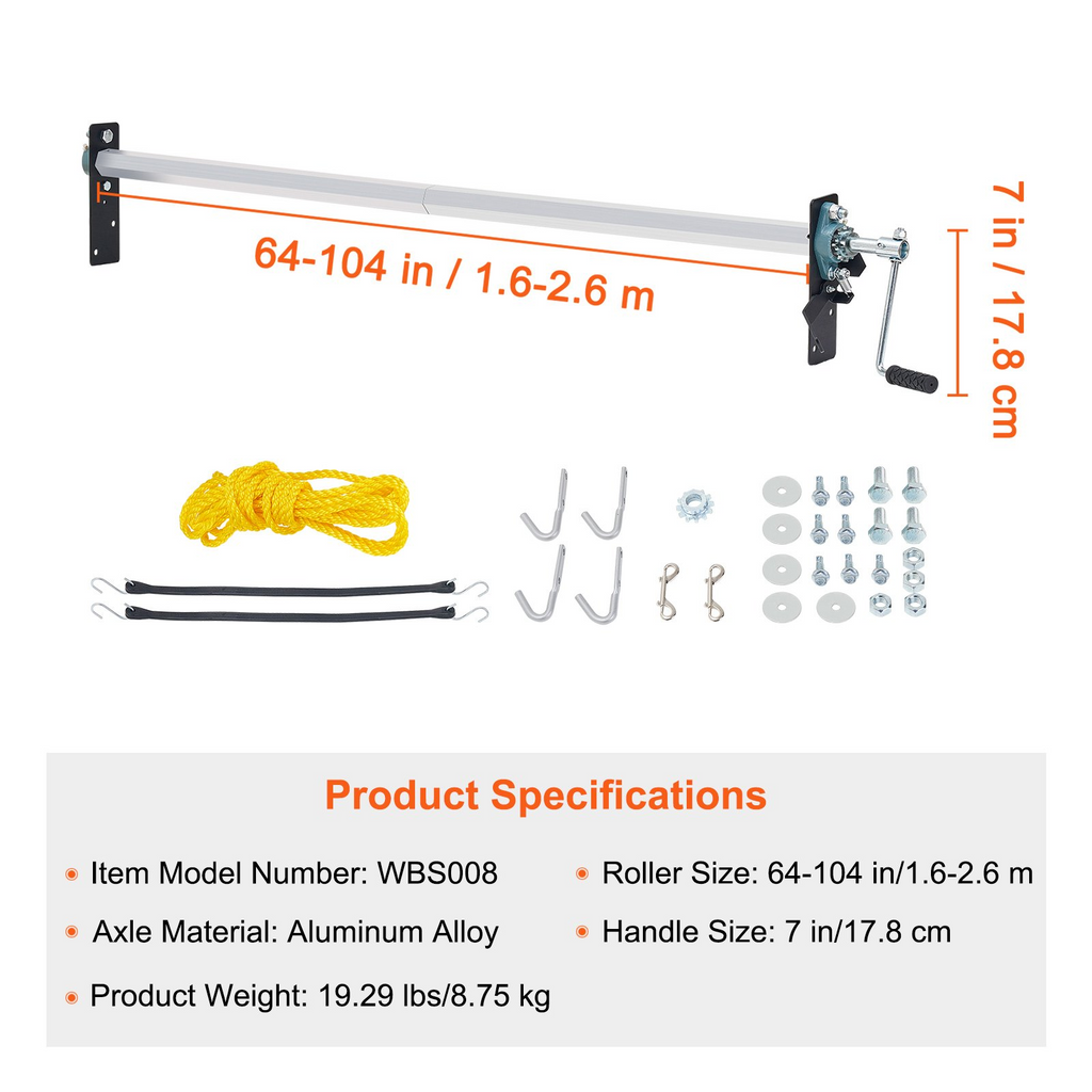 Kit de rodillo de lona con manivela manual VEVOR de 64" a 104" de ancho
