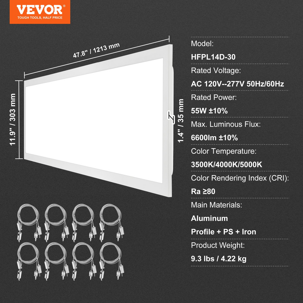 VEVOR - Paquete de 2 luces LED de panel plano de 1 x 4 pies 6600 lm 55 W