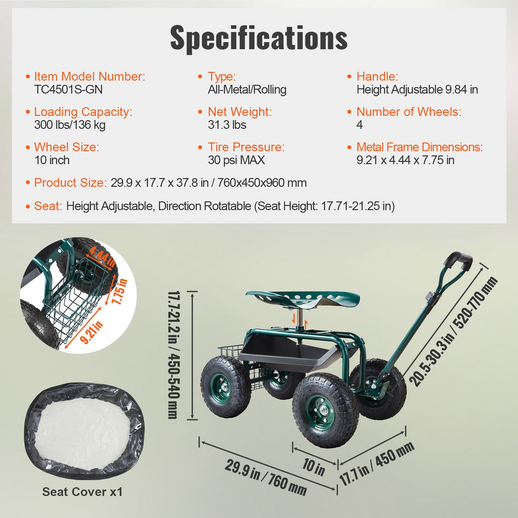 VEVOR - Carrito de jardín con ruedas