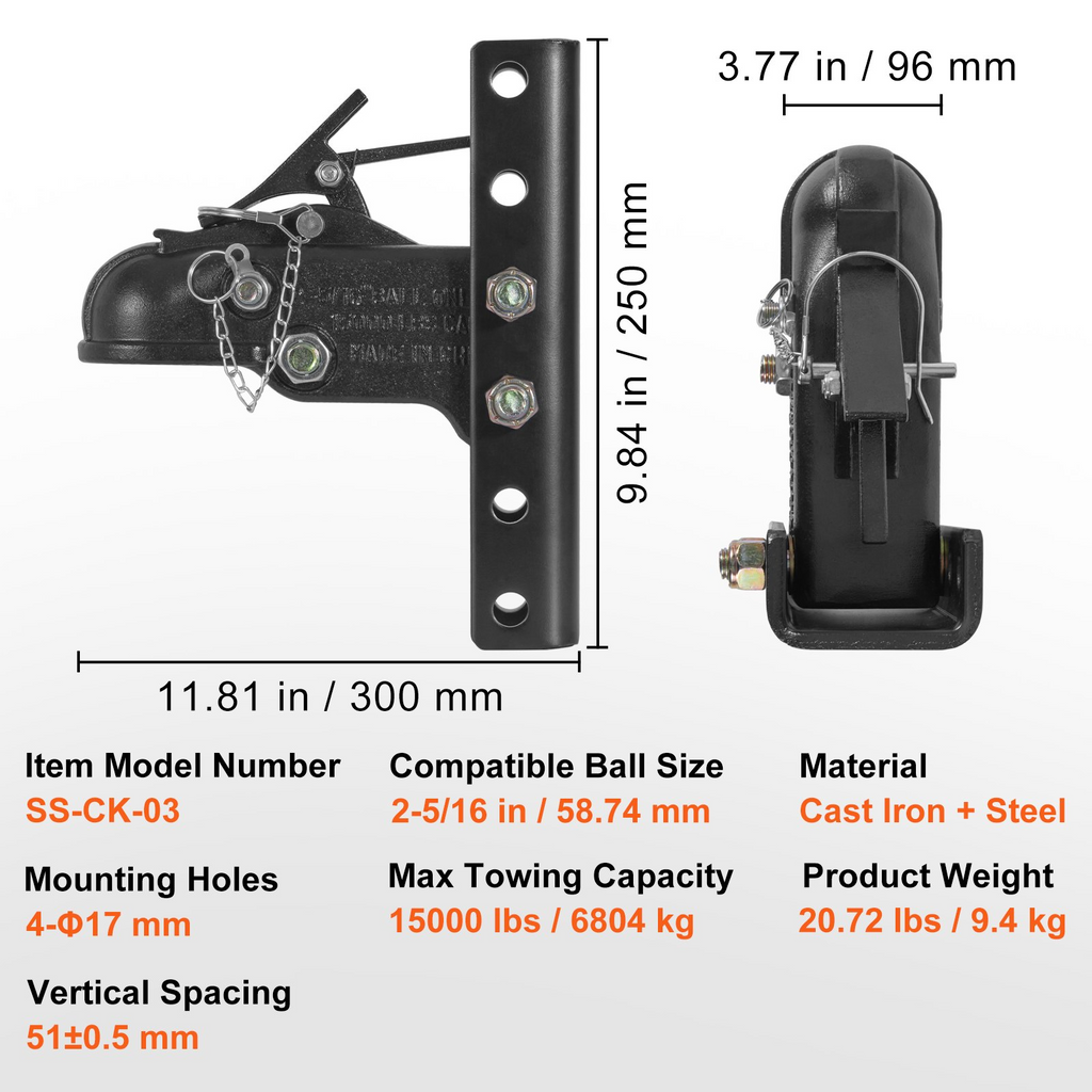 VEVOR - Kit de enganche de remolque ajustable y soporte de canal de 5 posiciones capacidad de 15 000 lb