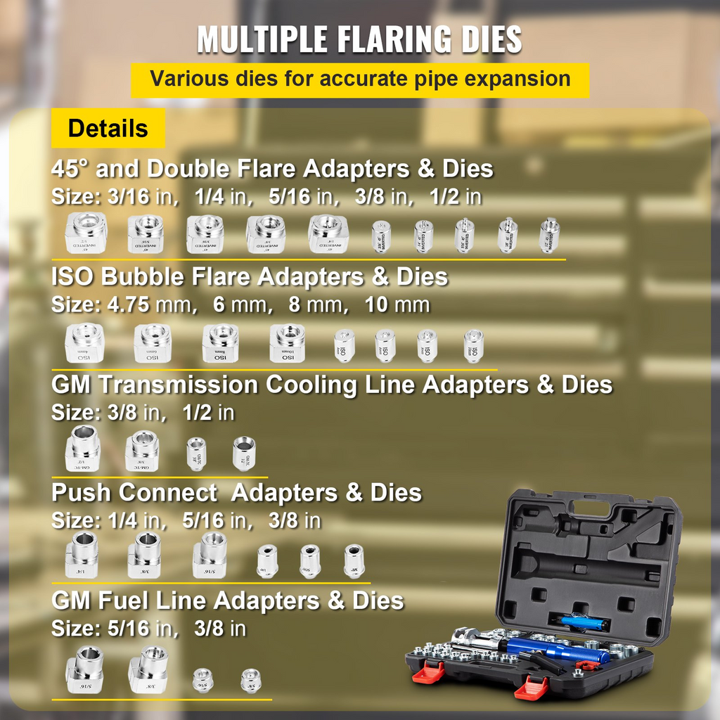 Kit de herramientas de abocardado hidráulico VEVOR doble de 45° frenos de 3/16"-1/2"
