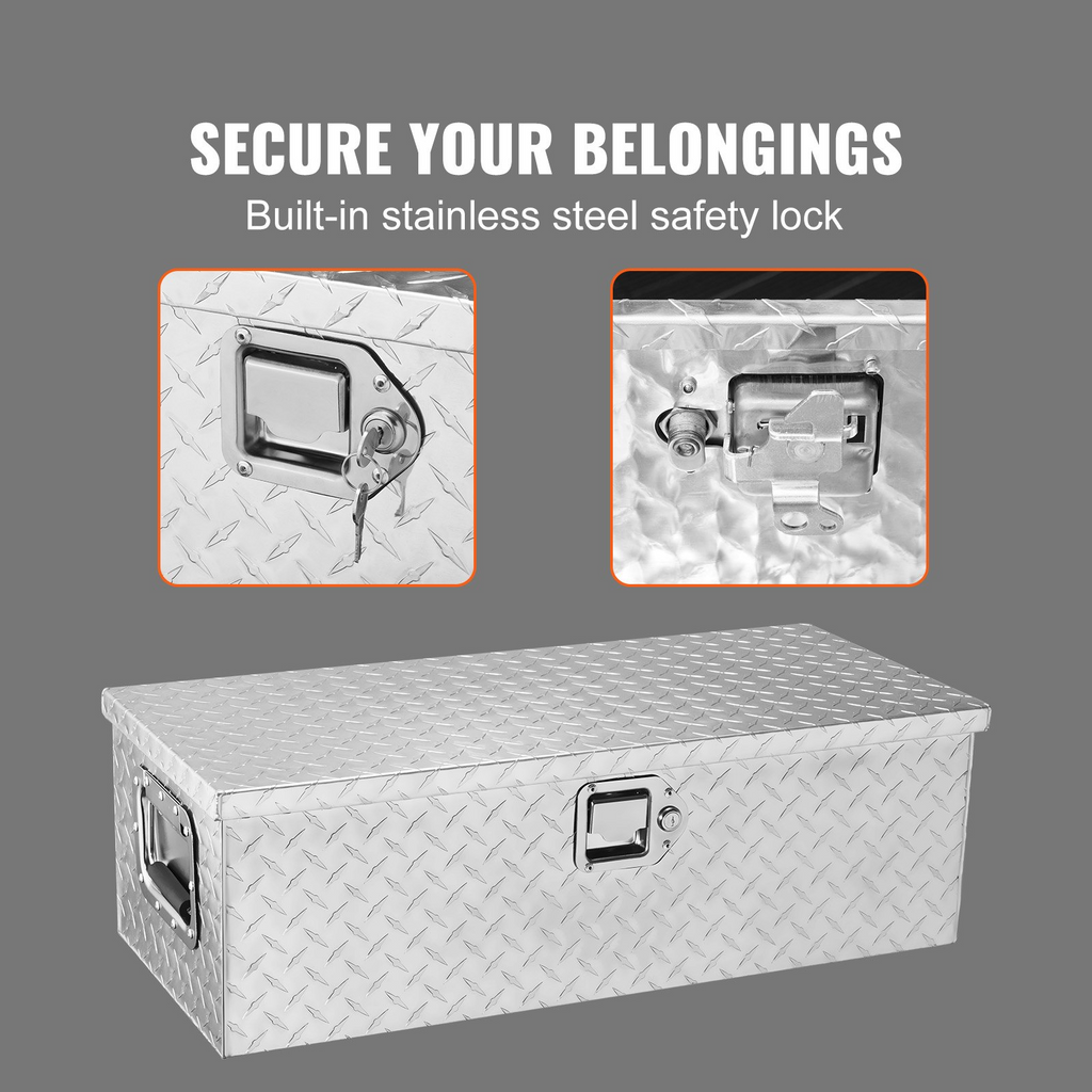 Caja de herramientas de aluminio resistente para plataforma de camión  30 x 13 x 9,6 pulgadas color plateado