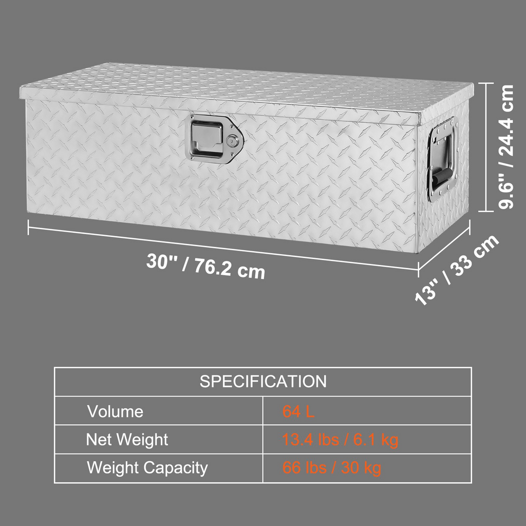 Caja de herramientas de aluminio resistente para plataforma de camión  30 x 13 x 9,6 pulgadas color plateado
