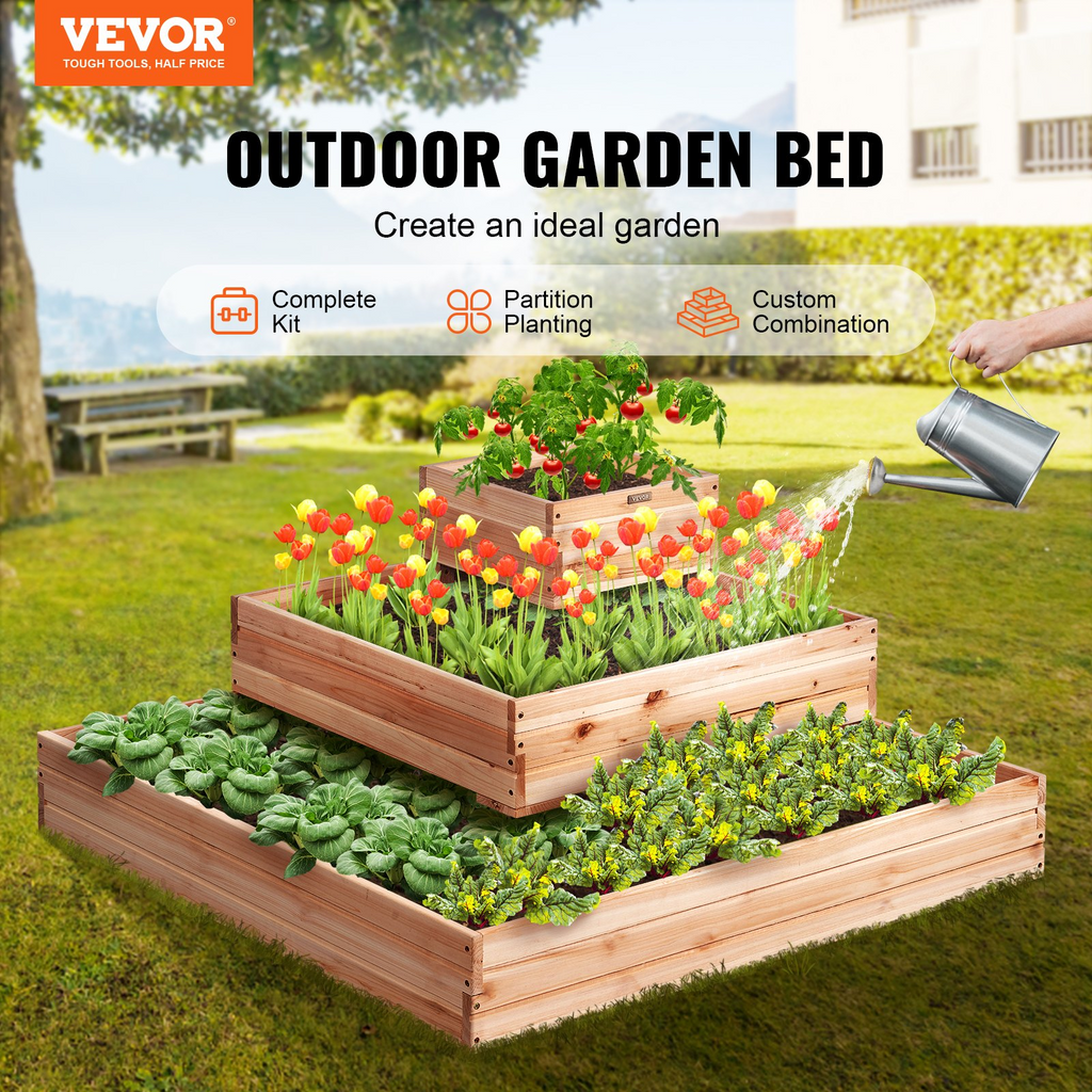 VEVOR - Macetero elevado de madera para jardín 44,5 x 44,5 x 20,1 pulgadas