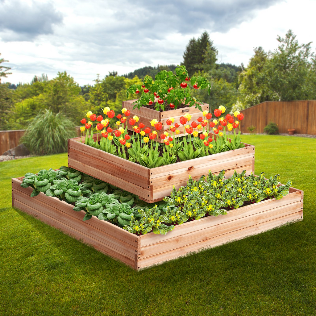 VEVOR - Macetero elevado de madera para jardín 44,5 x 44,5 x 20,1 pulgadas