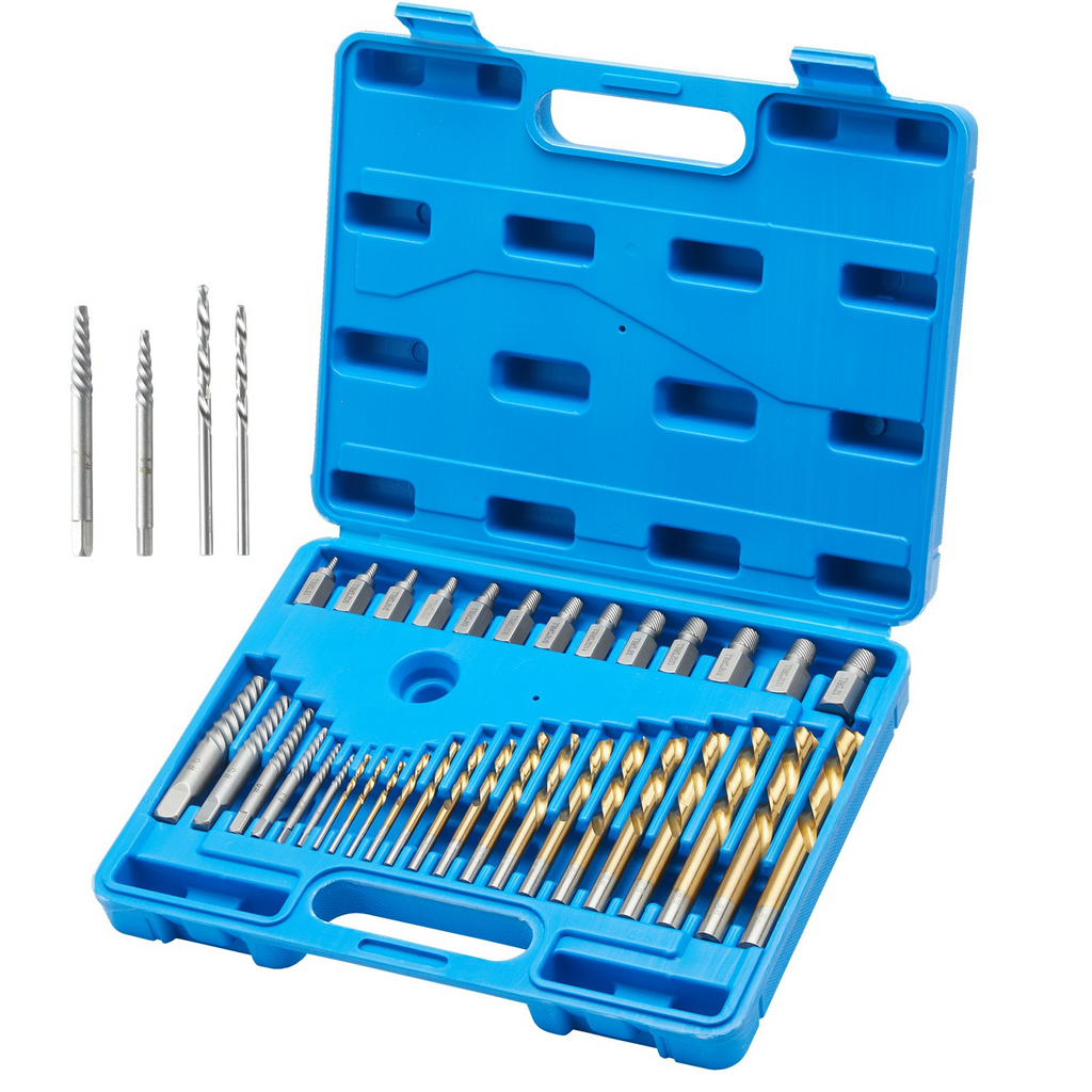 VEVOR Extractor de tornillos con juego de brocas de 35 piezas,19 extractores de pernos y 16 brocas HSS inversas
