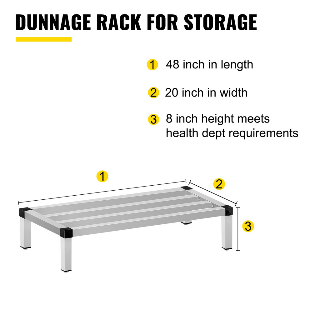 Estante de almacenamiento de aluminio VEVOR 48'' x 20'' 8'' del piso capacidad de 1500 lb
