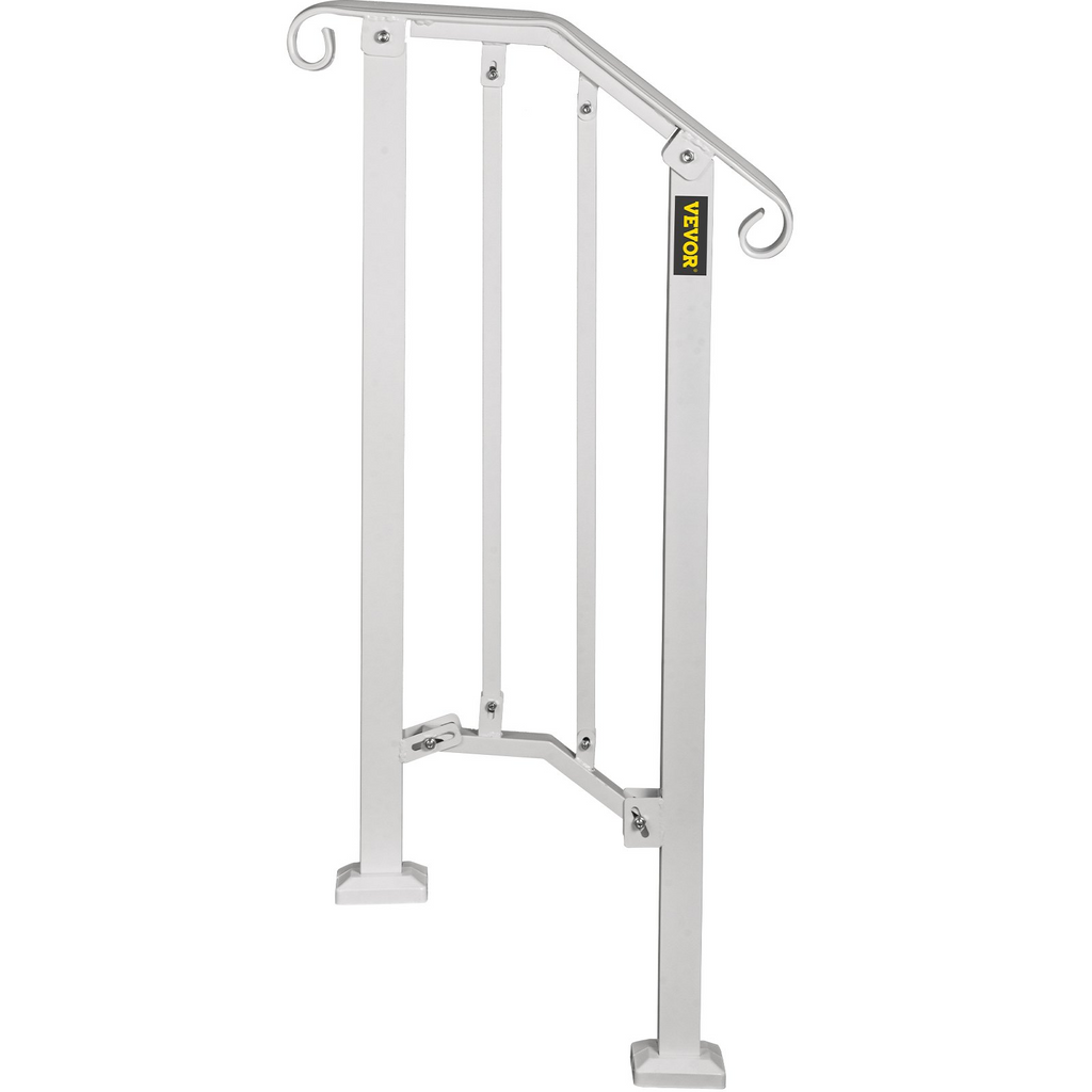 VEVOR Wrought Iron Handrail Fits 1 or 2 Steps Handrail Picket #1 Outdoor Stair Rail with Installation Kit for Outdoor Steps Hand Rails Matte White