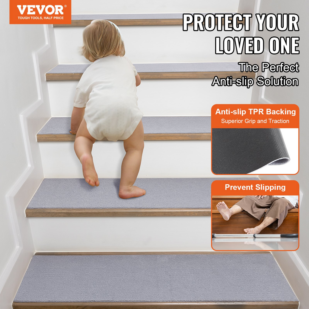 VEVOR - Alfombra antideslizante para escaleras de 20 x 76 cm para interior de madera 15 unidades color gris