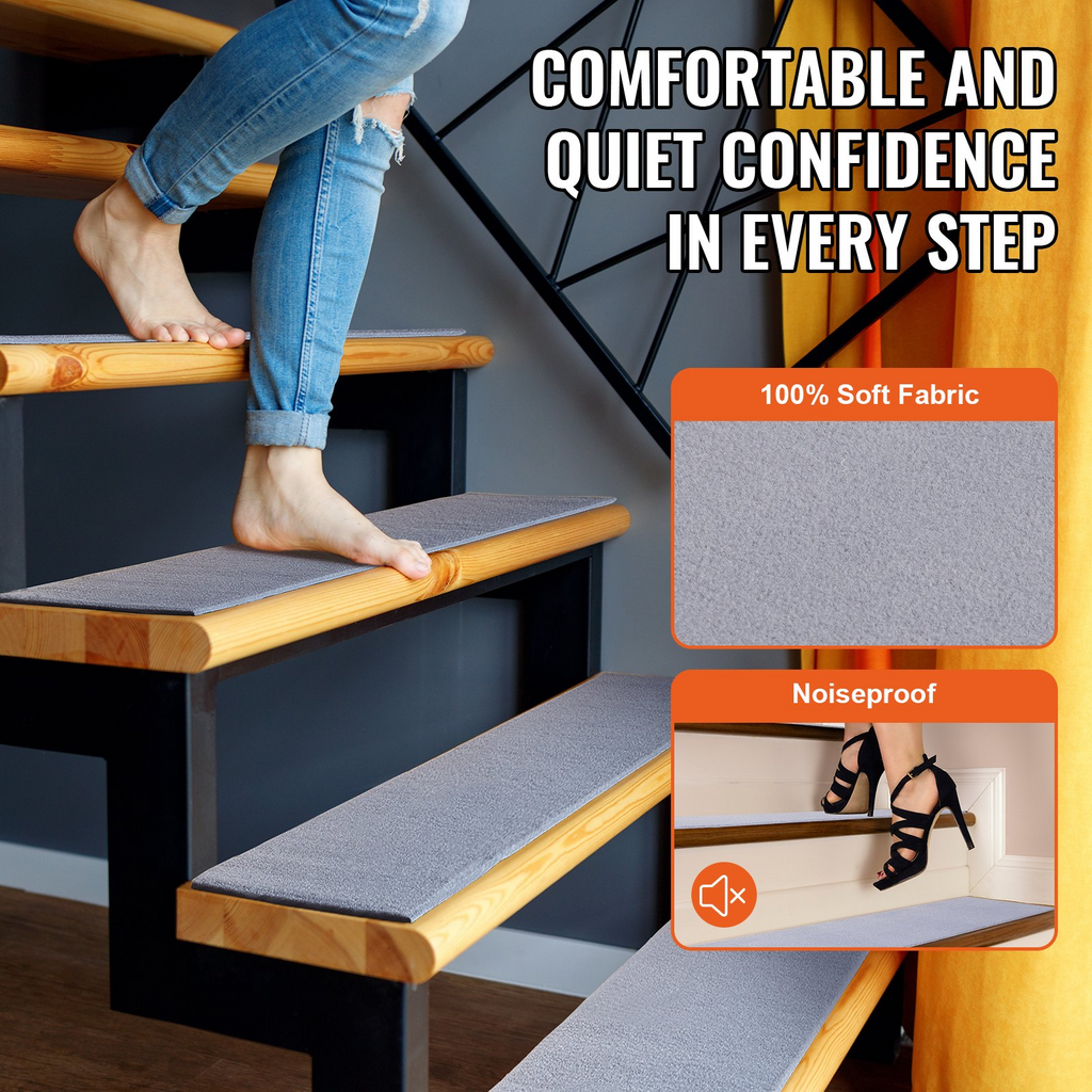 VEVOR - Alfombra antideslizante para escaleras de 20 x 76 cm para interior de madera 15 unidades color gris
