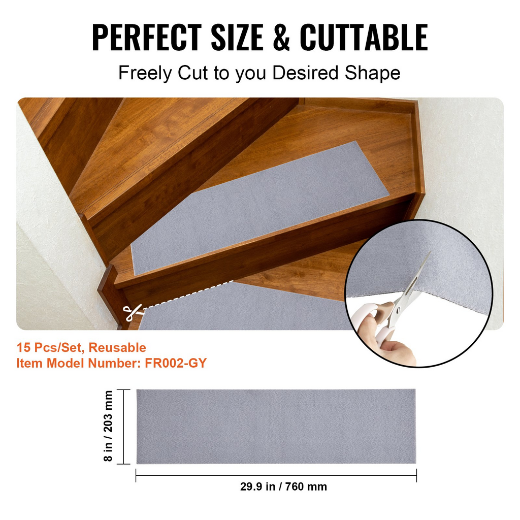 VEVOR - Alfombra antideslizante para escaleras de 20 x 76 cm para interior de madera 15 unidades color gris