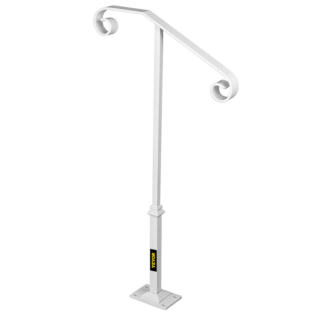 Pasamanos de un solo poste VEVOR de hierro forjado blanco con soporte para escalones apto para 1 o 2 escalones