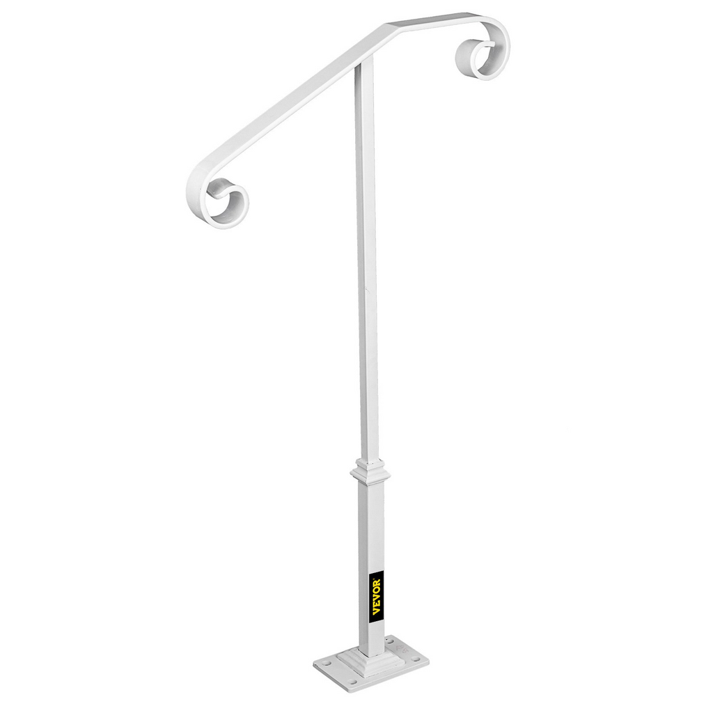 Pasamanos de un solo poste VEVOR de hierro forjado blanco con soporte para escalones apto para 1 o 2 escalones