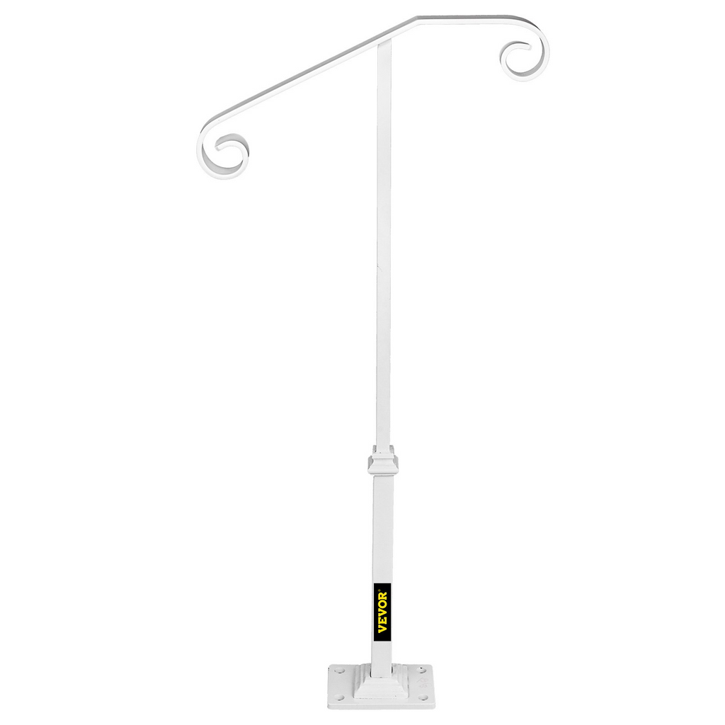 Pasamanos de un solo poste VEVOR de hierro forjado blanco con soporte para escalones apto para 1 o 2 escalones