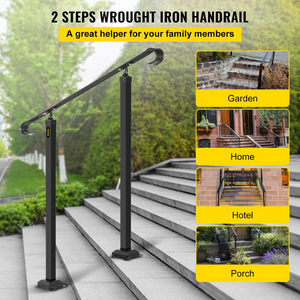 VEVOR Handrails for Outdoor Steps, Fit 1-3 Steps Wrought Iron Handrail, Outdoor Stair Railing, Adjustable Front Porch Hand Rail, Black Transitional Hand railings for Concrete Steps or Wooden Stairs