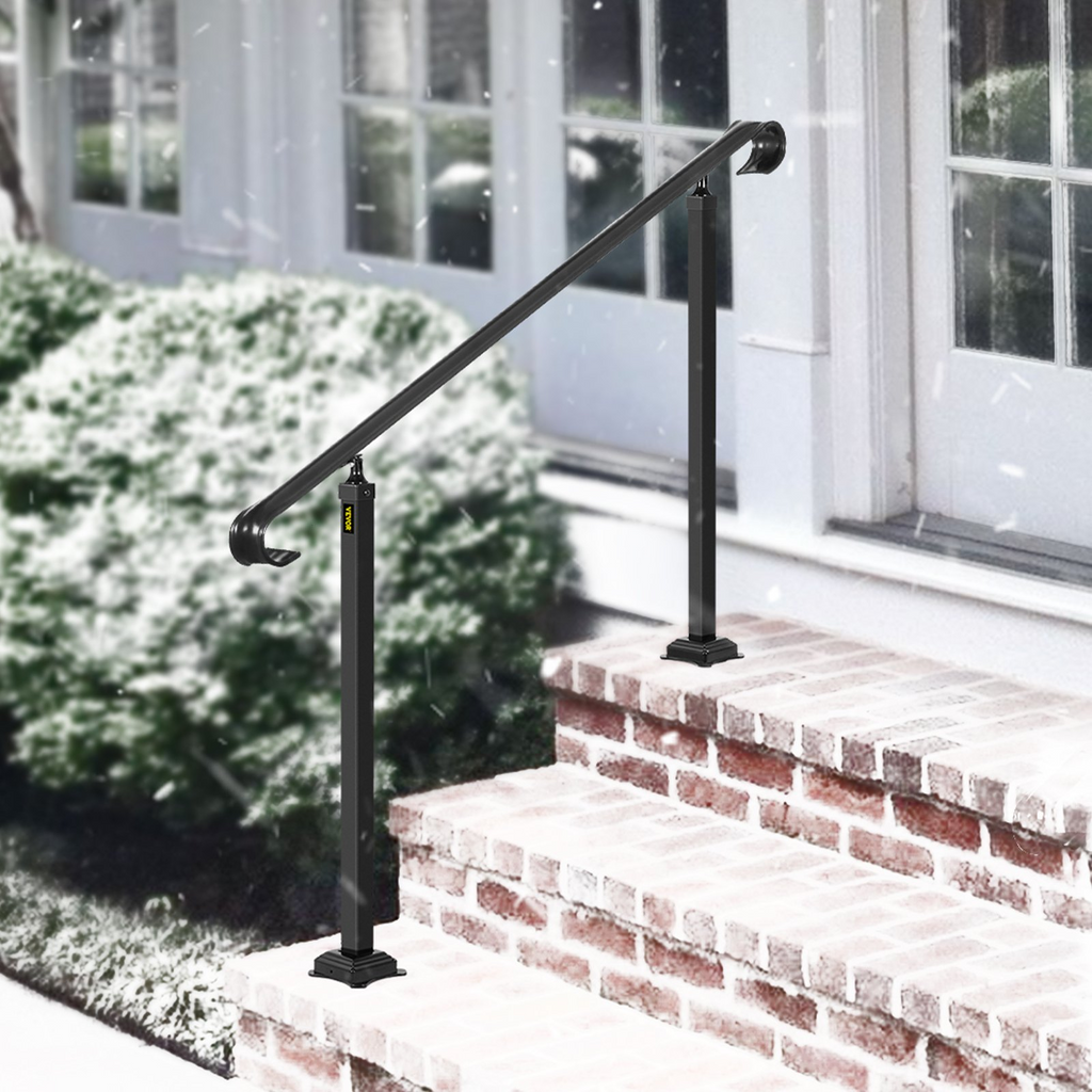 VEVOR Handrails for Outdoor Steps, Fit 1-3 Steps Wrought Iron Handrail, Outdoor Stair Railing, Adjustable Front Porch Hand Rail, Black Transitional Hand railings for Concrete Steps or Wooden Stairs