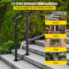 VEVOR Handrails for Outdoor Steps, Fit 1 or 2 Steps Outdoor Stair Railing, Arch#1 Wrought Iron Handrail, Flexible Porch Railing, Black Transitional Handrails for Concrete Steps or Wooden Stairs