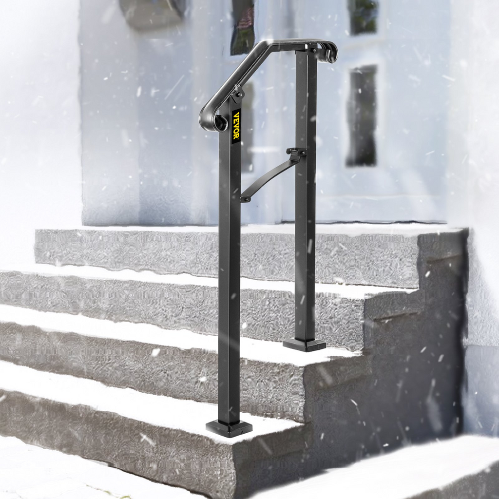 VEVOR Handrails for Outdoor Steps, Fit 1 or 2 Steps Outdoor Stair Railing, Arch#1 Wrought Iron Handrail, Flexible Porch Railing, Black Transitional Handrails for Concrete Steps or Wooden Stairs