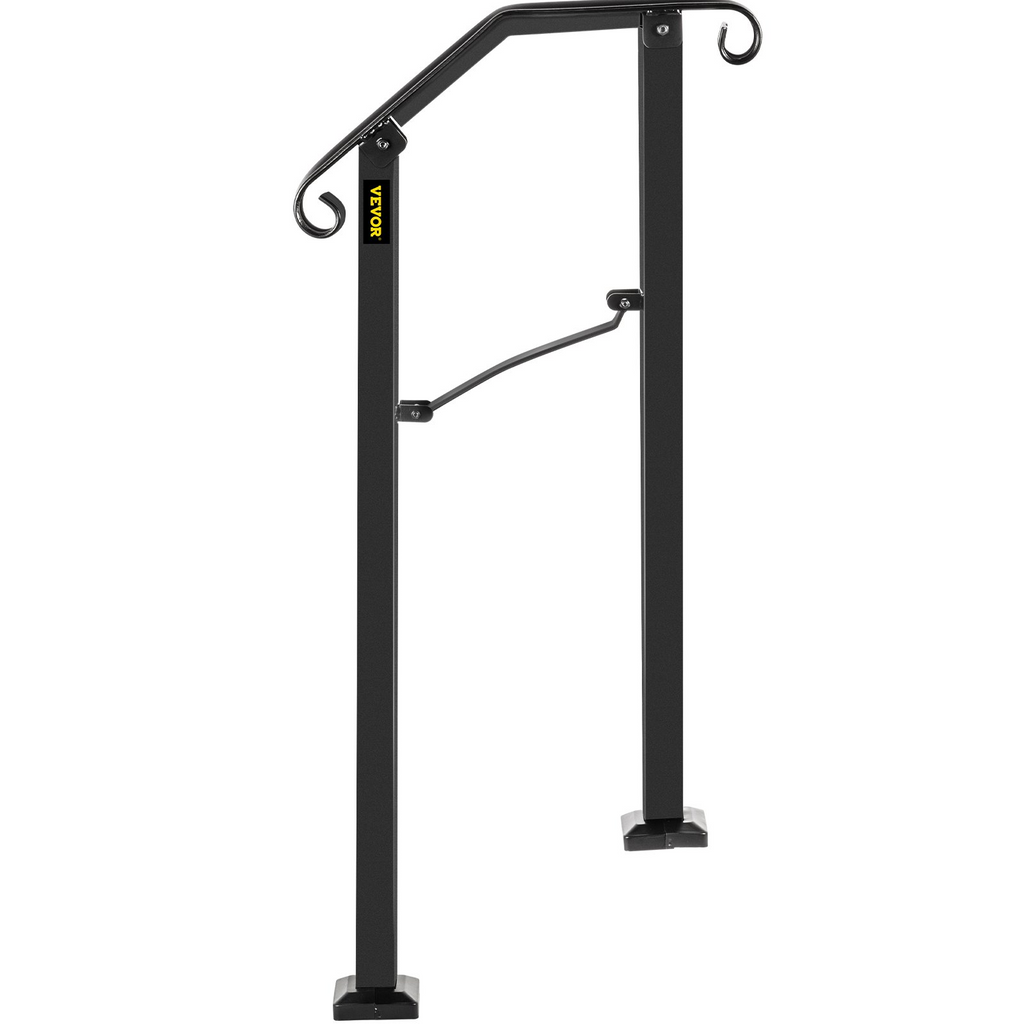 VEVOR Handrails for Outdoor Steps, Fit 1 or 2 Steps Outdoor Stair Railing, Arch#1 Wrought Iron Handrail, Flexible Porch Railing, Black Transitional Handrails for Concrete Steps or Wooden Stairs