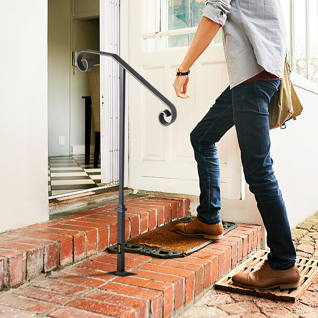 Pasamanos VEVOR para escaleras exteriores aptos para 1 o 2 escalones pasamanos de escalera exterior de hierro forjado de un solo poste