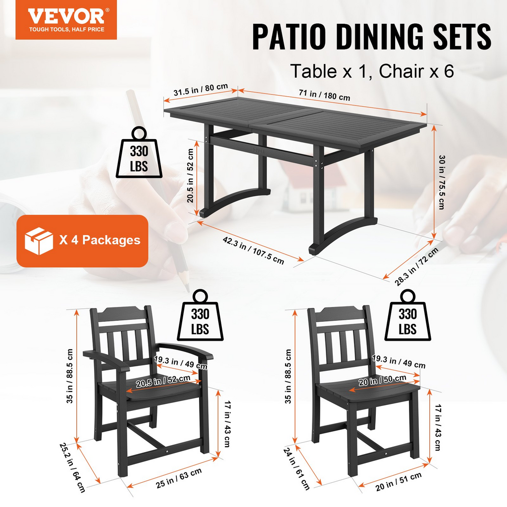 VEVOR Juego de comedor para patio de 7 piezas