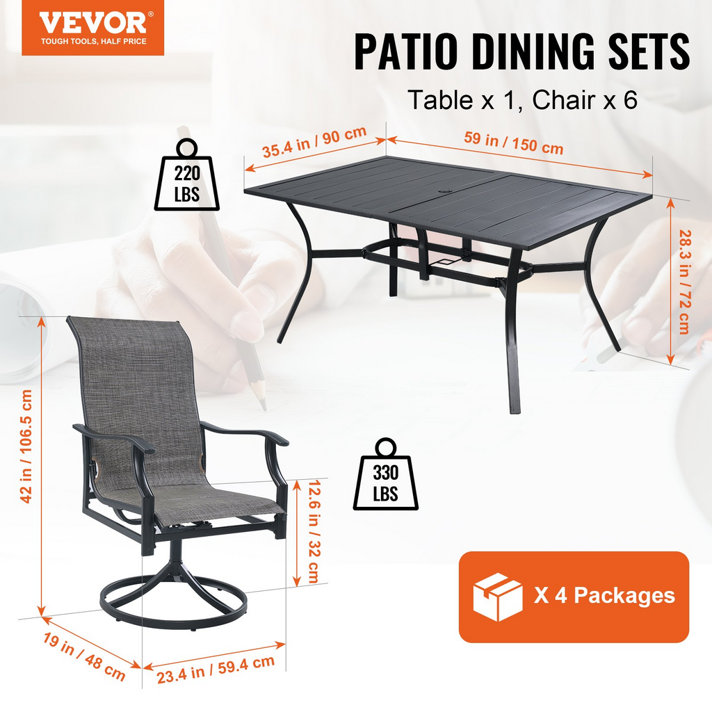VEVOR Juego de comedor para patio de 7 piezas