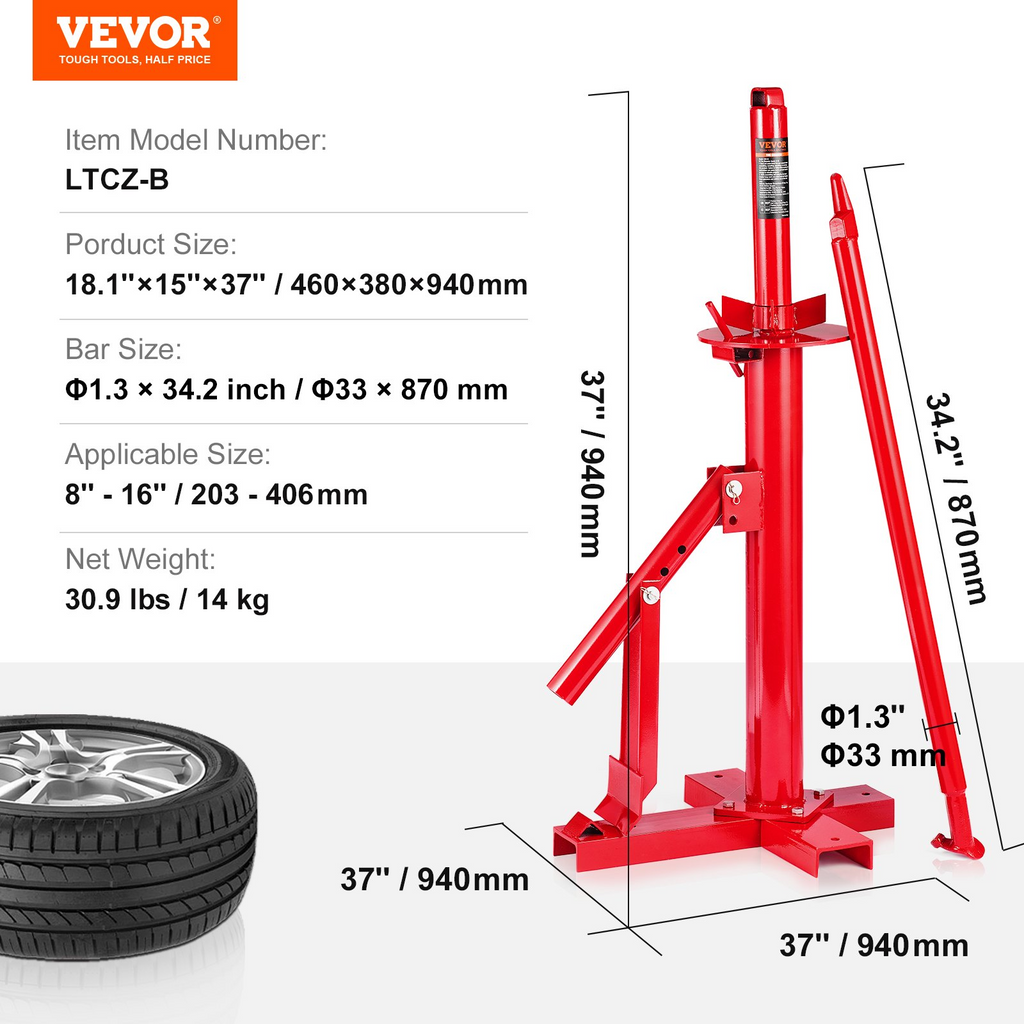Desmontadora de neumáticos manual portátil para neumáticos de 203 a 406 mm