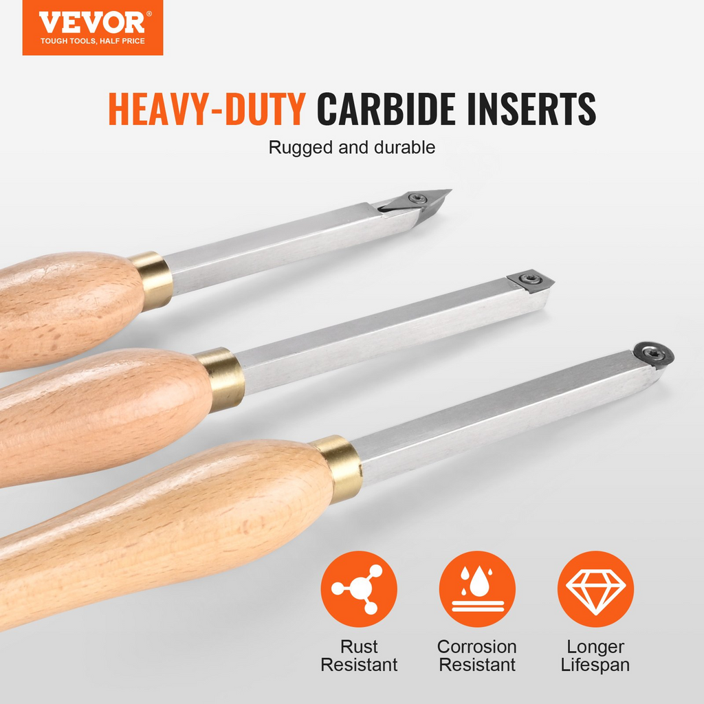 Juego de cinceles para torno de madera VEVOR 3 piezas de herramientas de torneado para carpintería