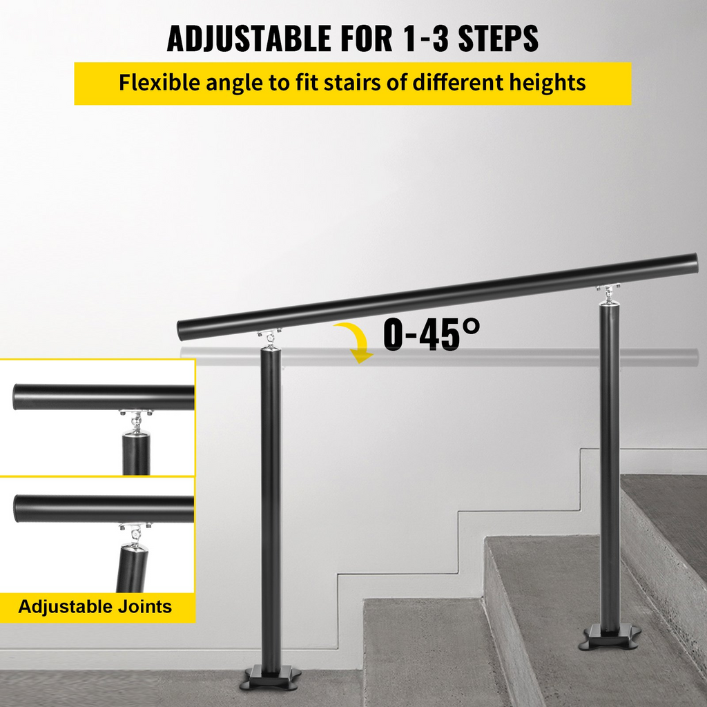 VEVOR Outdoor Stair Railing Kit, 3 FT Handrails 1-3 Steps, Adjustable Angle Black Aluminum Stair Hand Rail for The Elderly, Handrails for Outdoor Steps