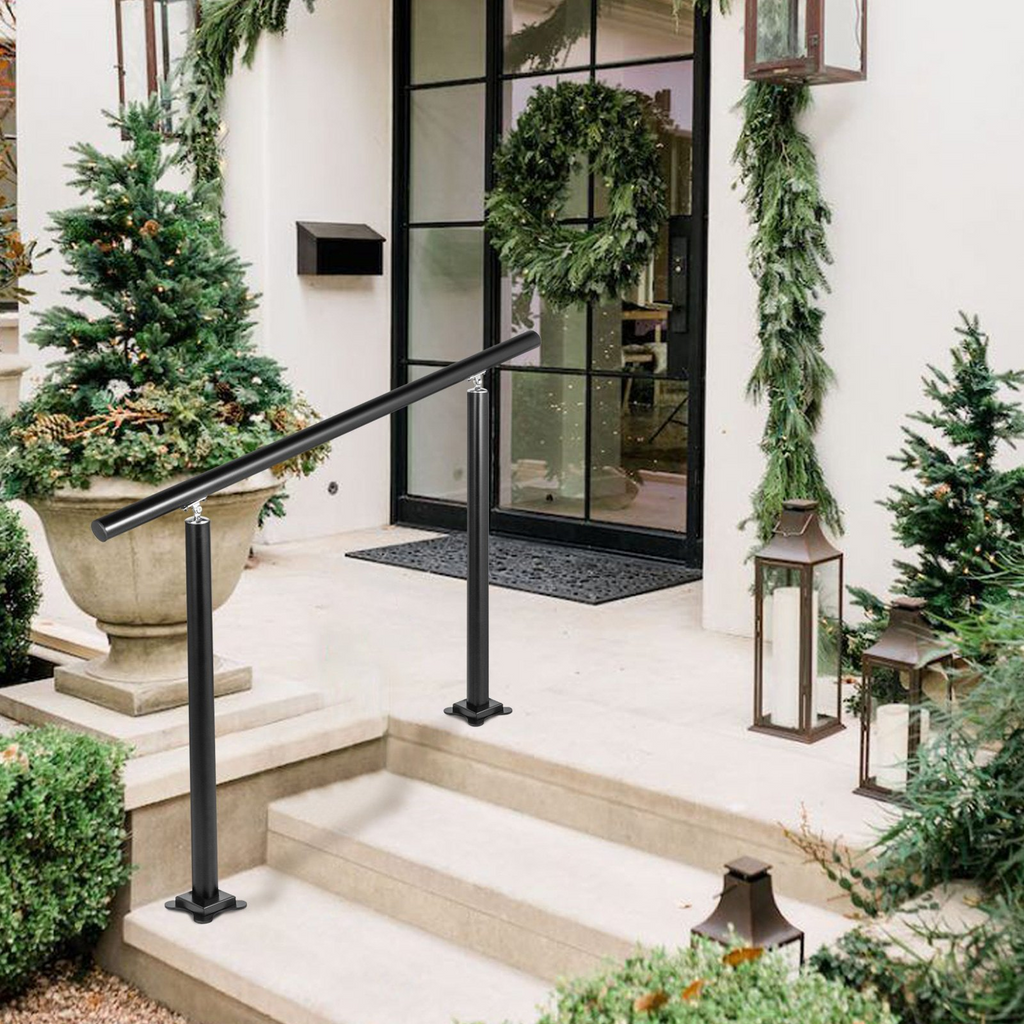 VEVOR Outdoor Stair Railing Kit, 3 FT Handrails 1-3 Steps, Adjustable Angle Black Aluminum Stair Hand Rail for The Elderly, Handrails for Outdoor Steps