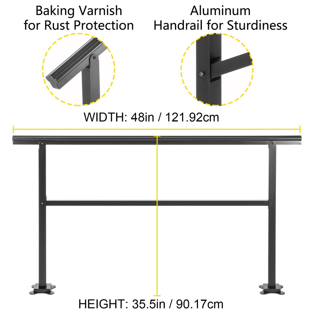 Pasamanos para escaleras de exterior VEVOR de 47,6 x 35,2 pulgadas ajustable de 0 a 30 grados negro para escaleras de 3 a 4 escalones