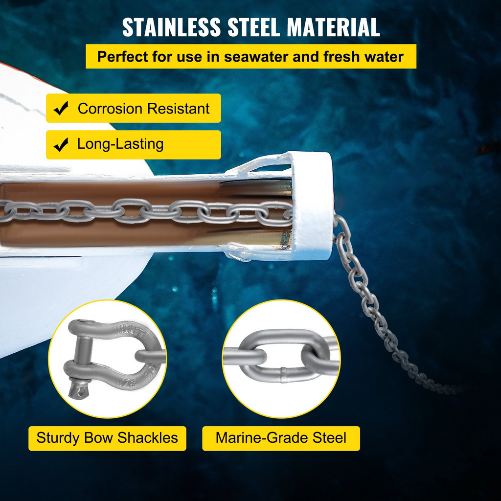 Cadena de ancla VEVOR de acero galvanizado de 20' x 5/16" de ancla de 3/8"  de 11650 lb  ancla de 9460 lb