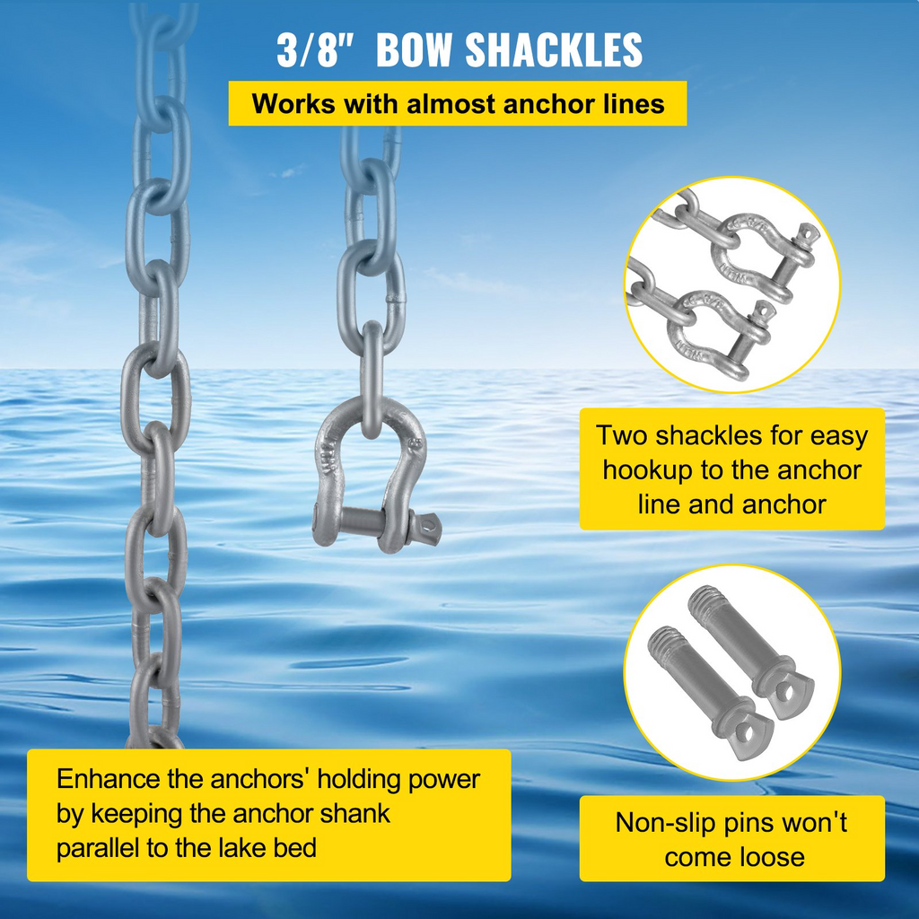 Cadena de ancla VEVOR de acero galvanizado de 20' x 5/16" de ancla de 3/8"  de 11650 lb  ancla de 9460 lb