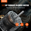 Motor de soplador de horno VEVOR de 1/2 HP 208/230 V 2,7 A 1075 RPM 5 velocidades rotación CW/CCW marco de 48 longitud de eje de 3,4" condensador de 7,5 μF/450 V + aro de retención de 11"