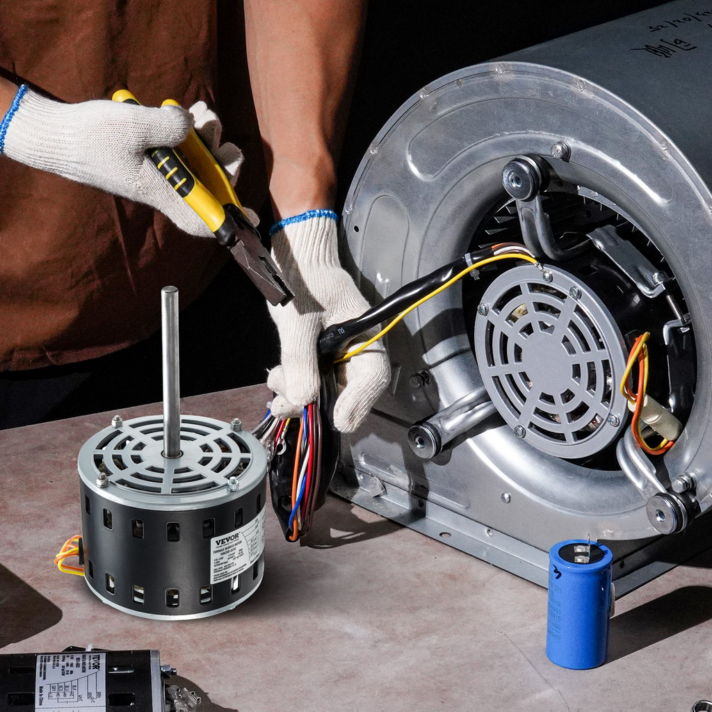 Motor de soplador de horno VEVOR de 1/3 HP 110/120 V 4,4 A 1075 RPM 4 velocidades rotación CW/CCW marco de 48 longitud de eje de 5,2" condensador de 5 μF/370 V