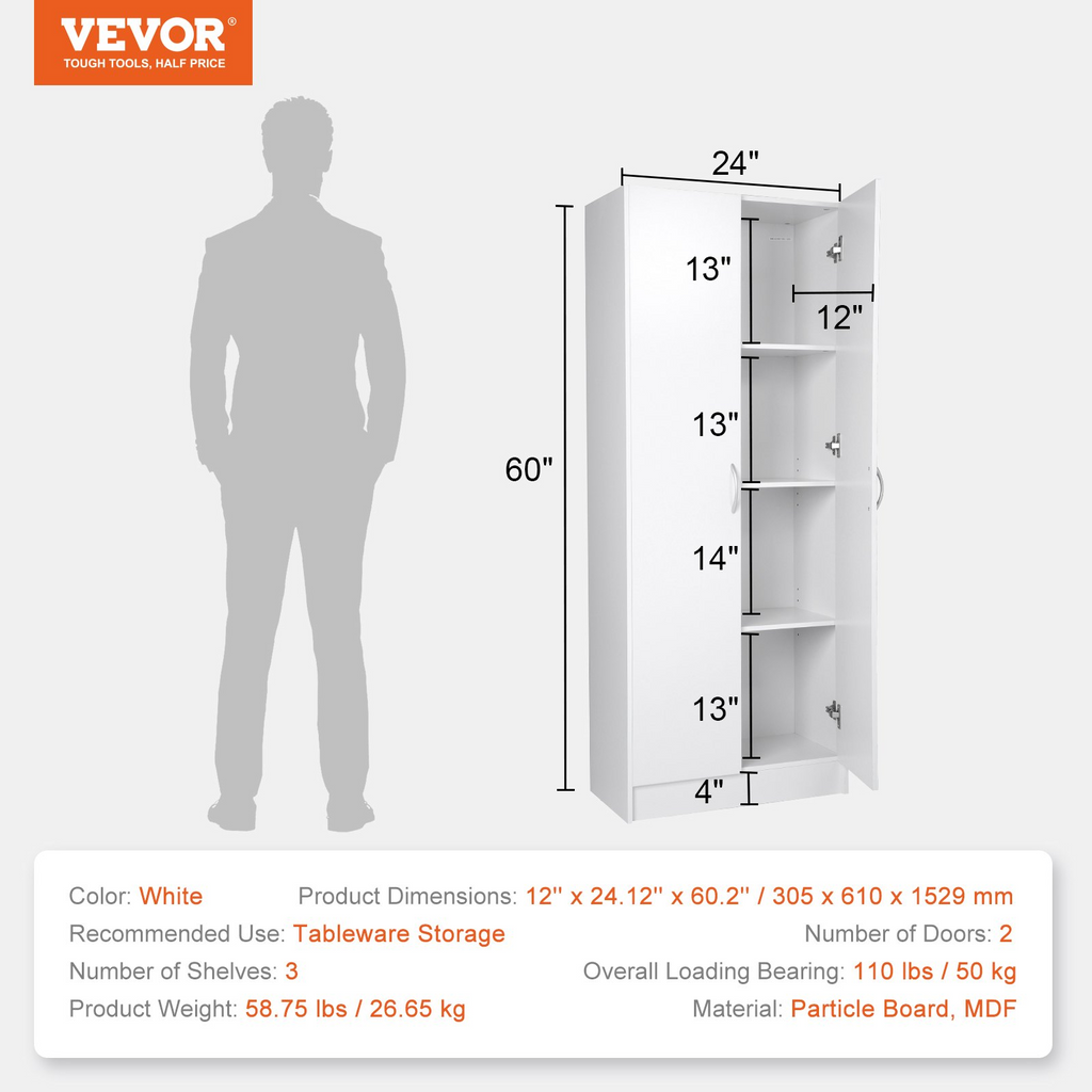 Despensa de cocina VEVOR de 60" de alto capacidad de carga de 110 lb