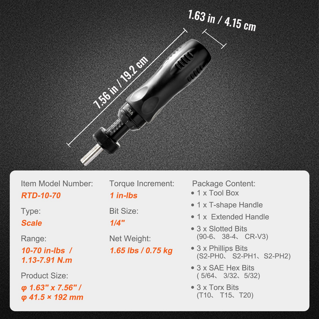 Destornillador dinamométrico VEVOR de 1/4" llave dinamométrica
