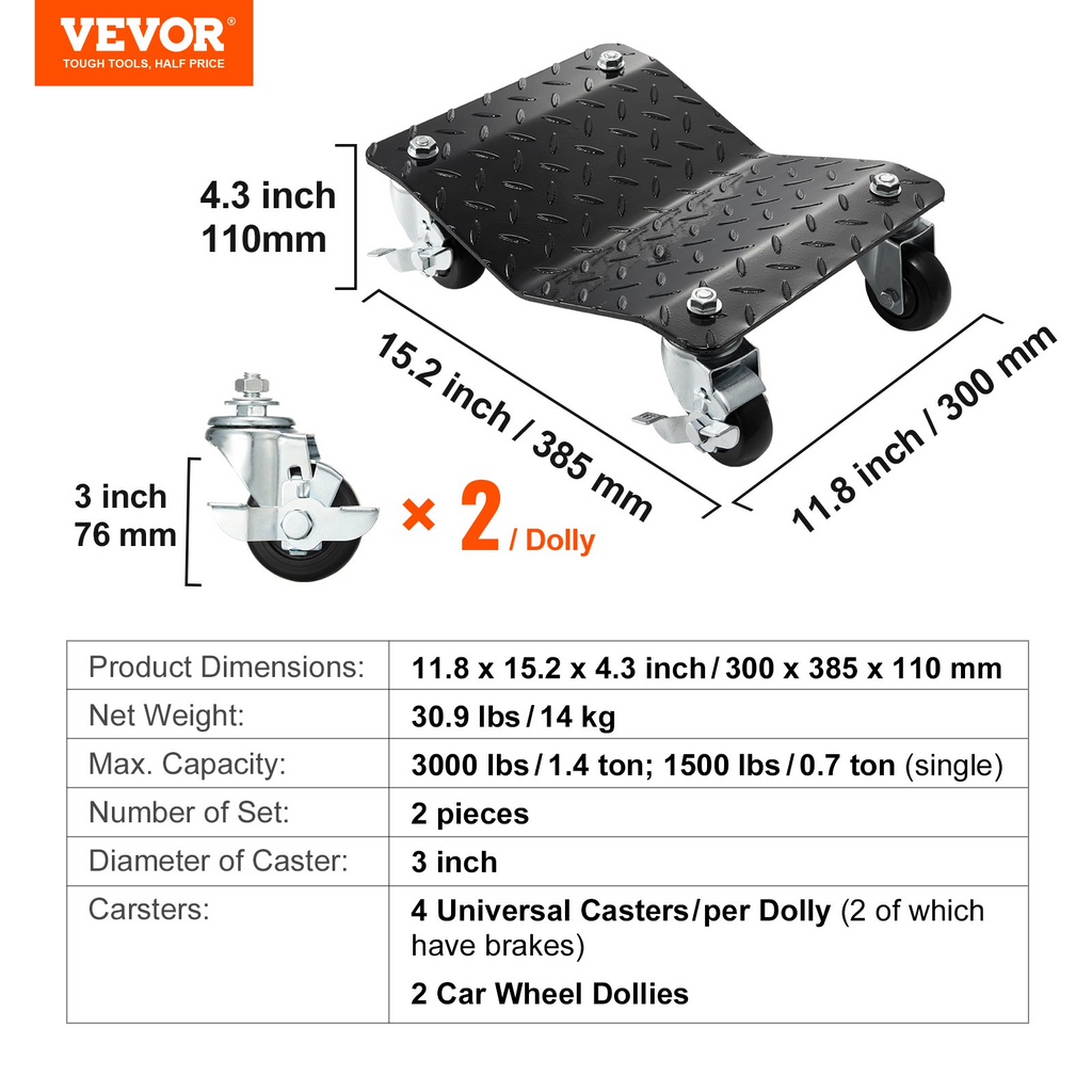 Plataforma rodante para ruedas VEVOR para ruedas de 3000 lb/1360 kg juego de 2 estacas