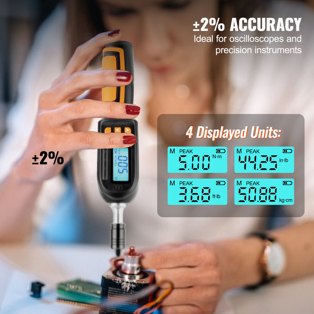 Destornillador dinamométrico digital VEVOR de 1/4" para electricistas con pantalla LCD rango de torsión de 2,65 a 70,67 in-lbs