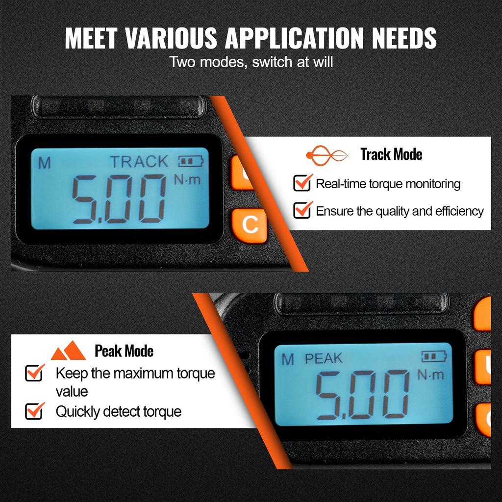 Destornillador dinamométrico digital VEVOR de 1/4" para electricistas con pantalla LCD rango de torsión de 2,65 a 70,67 in-lbs