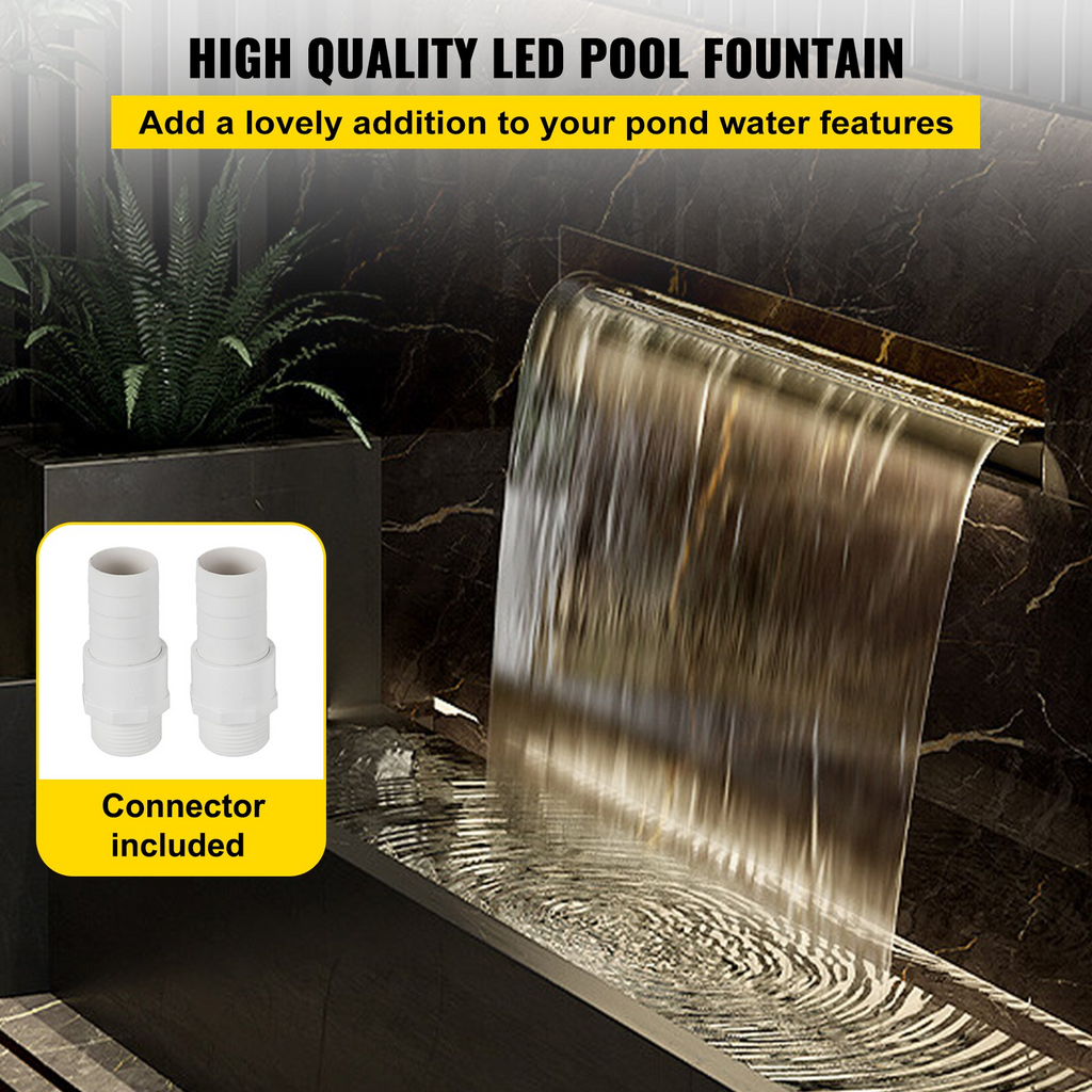 Fuente de piscina VEVOR de 120 x 11,4 x 7,9 cm de acero inoxidable con tira de luces LED