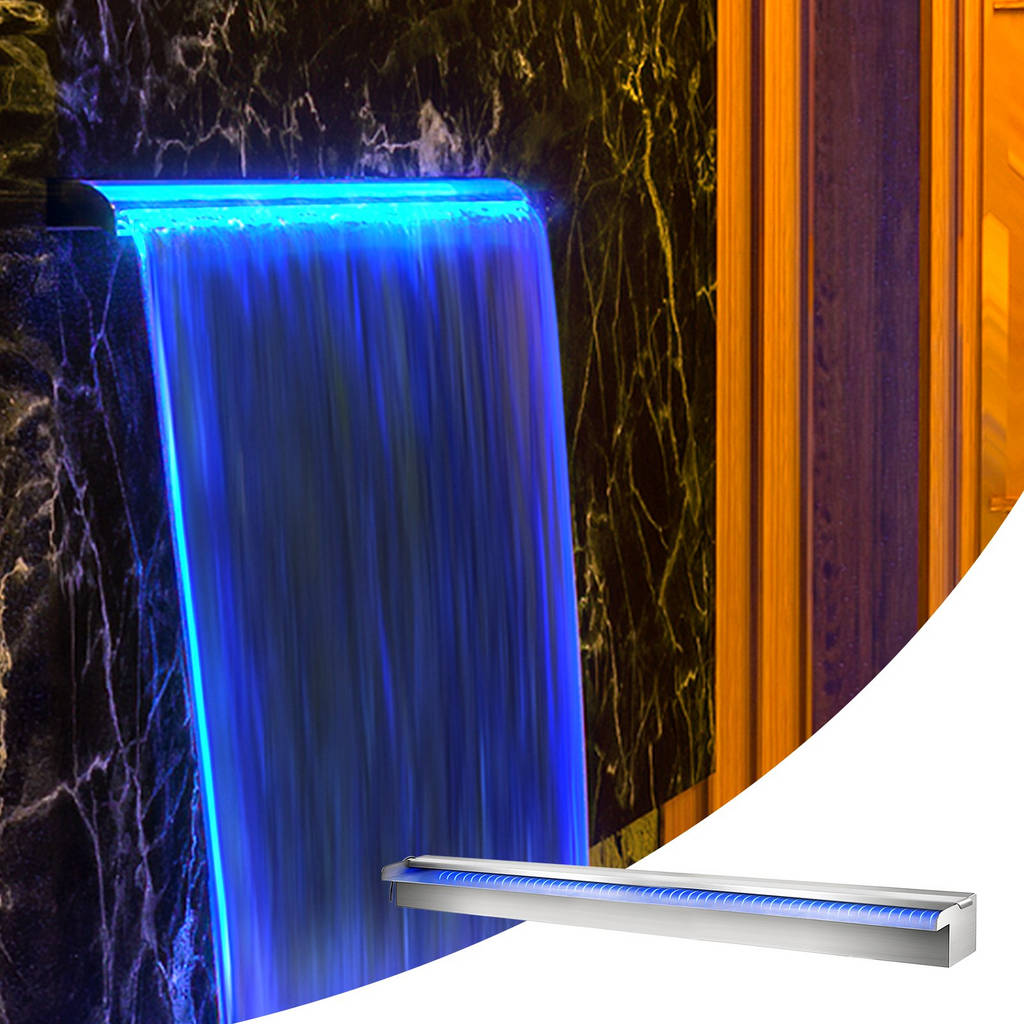 Fuente de piscina VEVOR de 120 x 11,4 x 7,9 cm de acero inoxidable con tira de luces LED