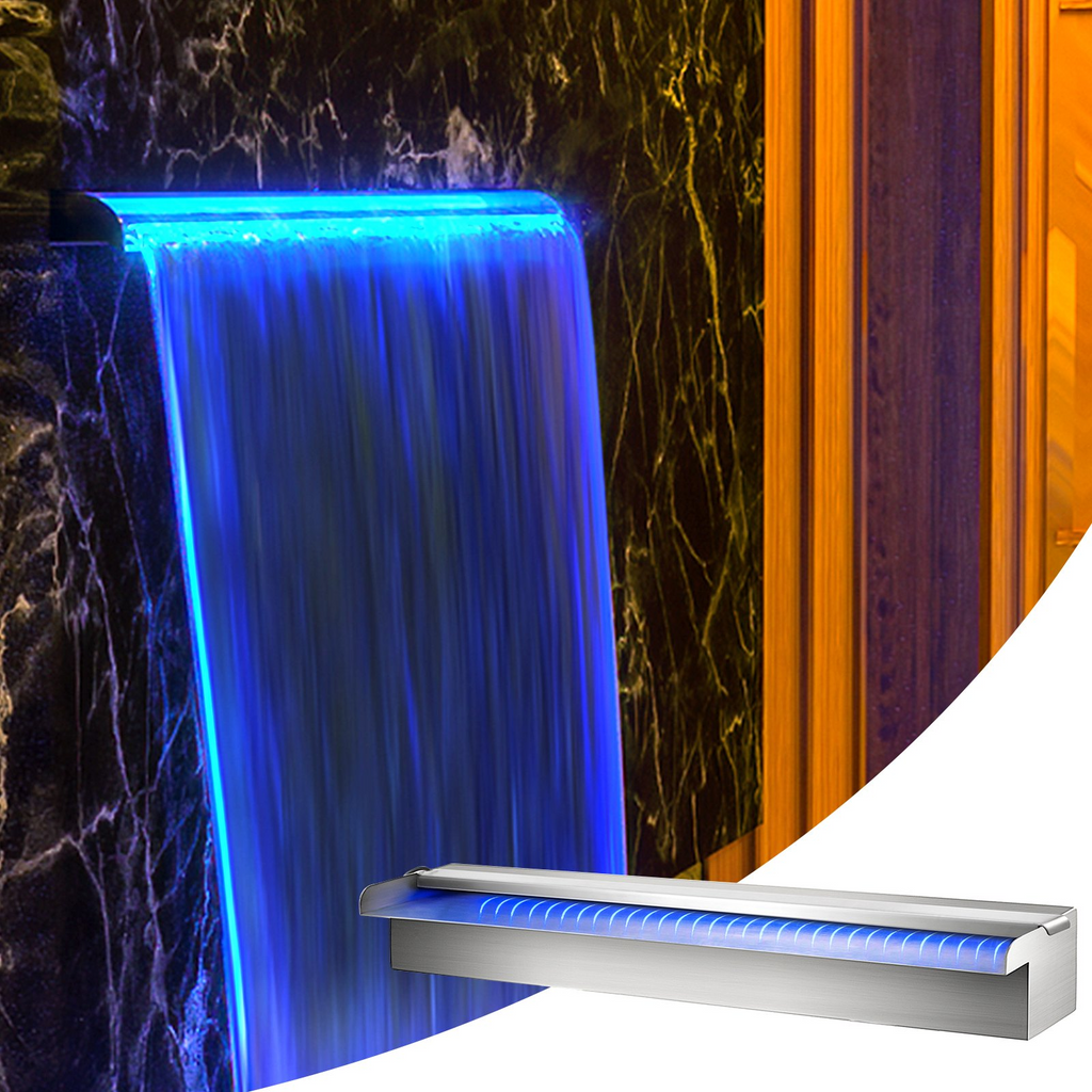 Fuente de piscina VEVOR de acero inoxidable de 23,6" x 4,5" x 3,1" (ancho x profundidad x alto) con tira de luz LED