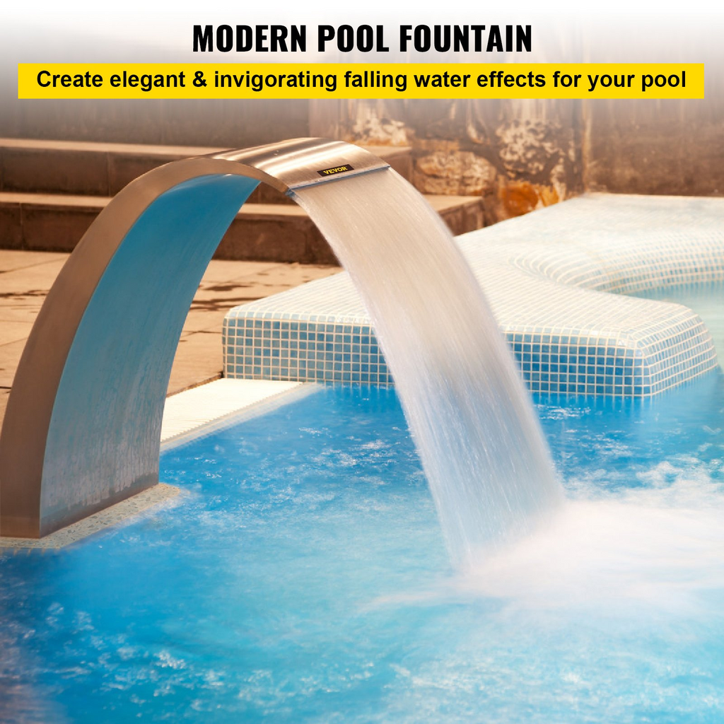 Fuente de cascada para piscina de 15,4" x 7,9" x 1,5" plateada