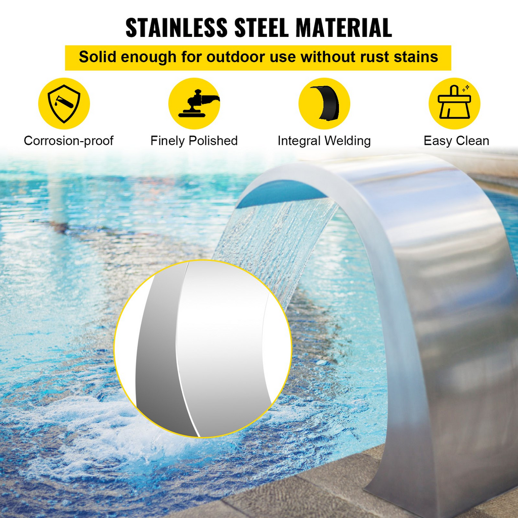 Fuente de cascada para piscina de 15,4" x 7,9" x 1,5" plateada